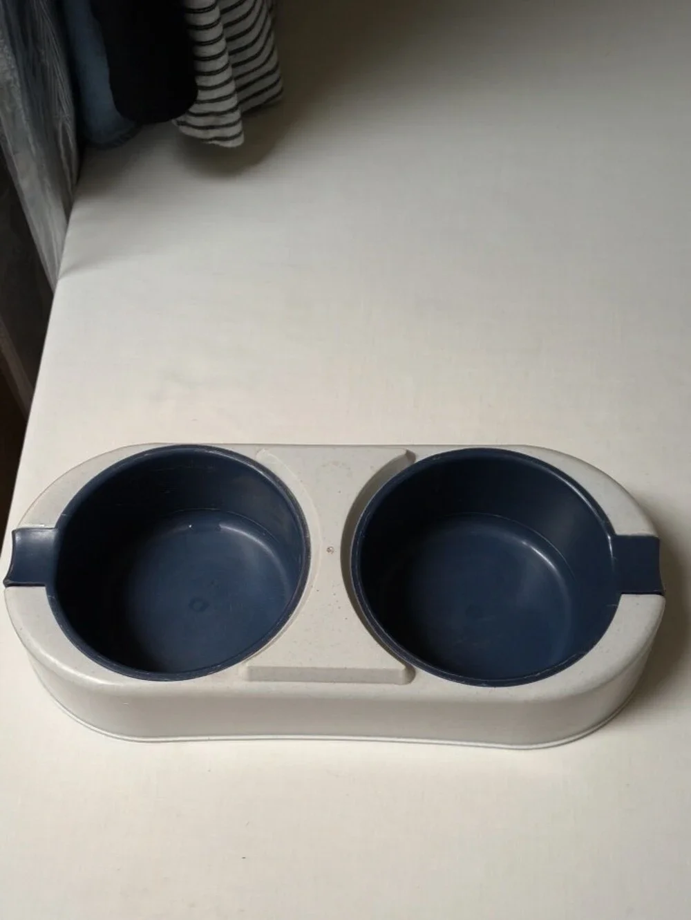 Double Pet Bowl in Blue Cream Durable Feeding Dish Removable Bowl Dog Cat